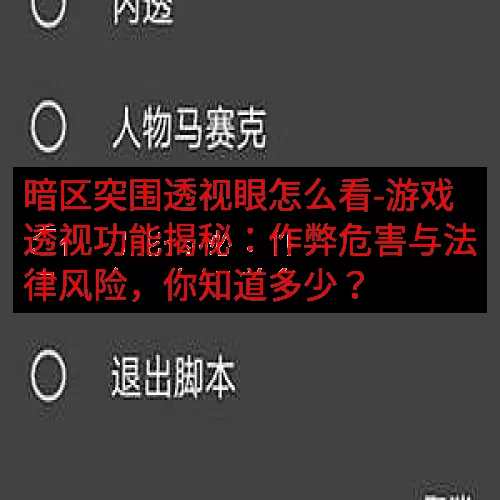 暗区突围透视眼怎么看-游戏透视功能揭秘：作弊危害与法律风险，